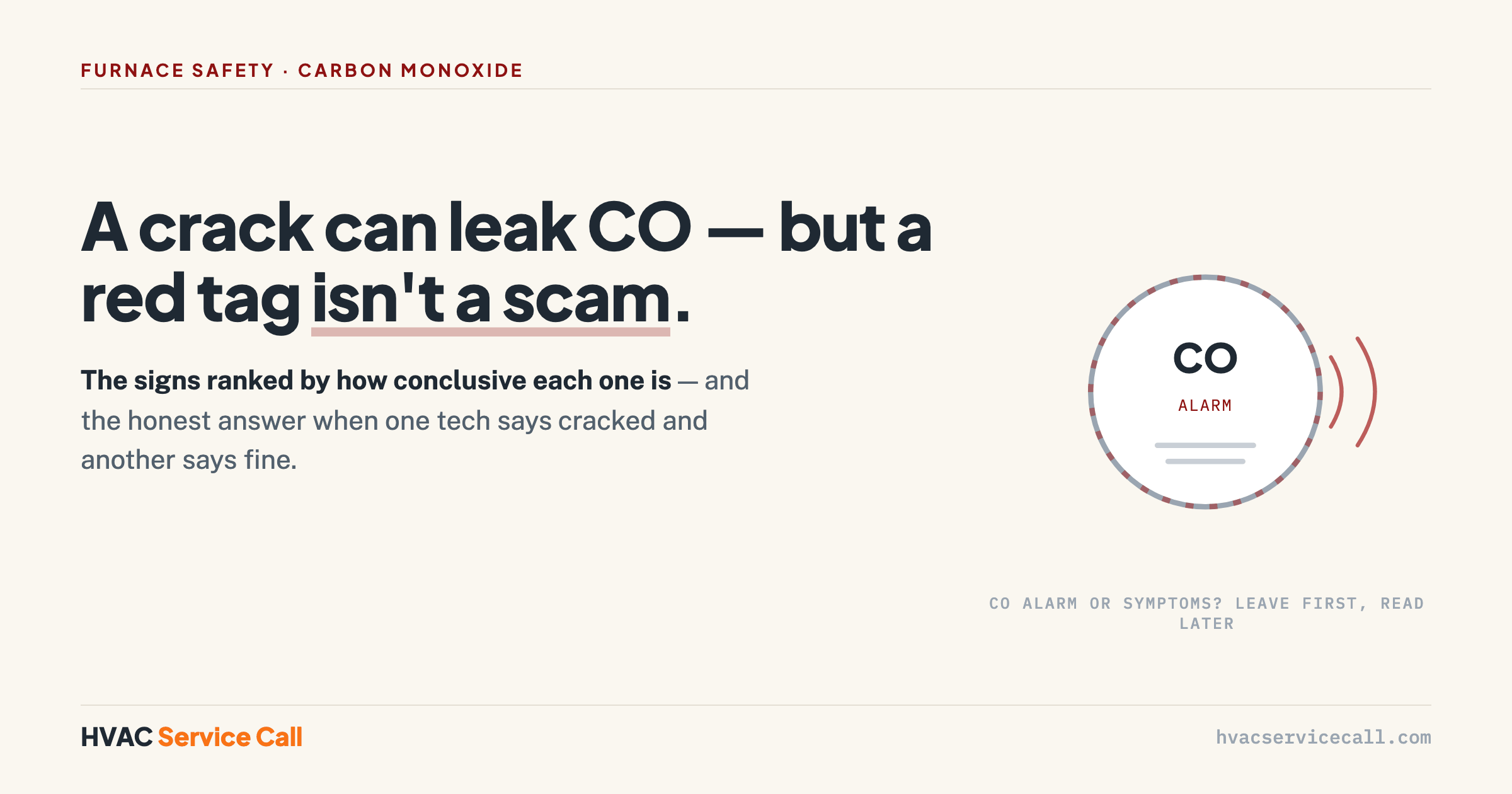 A cracked heat exchanger can leak carbon monoxide, but a red-tagged furnace is a real safety mechanism, not automatically a scam — the signs ranked by how conclusive each one is.
